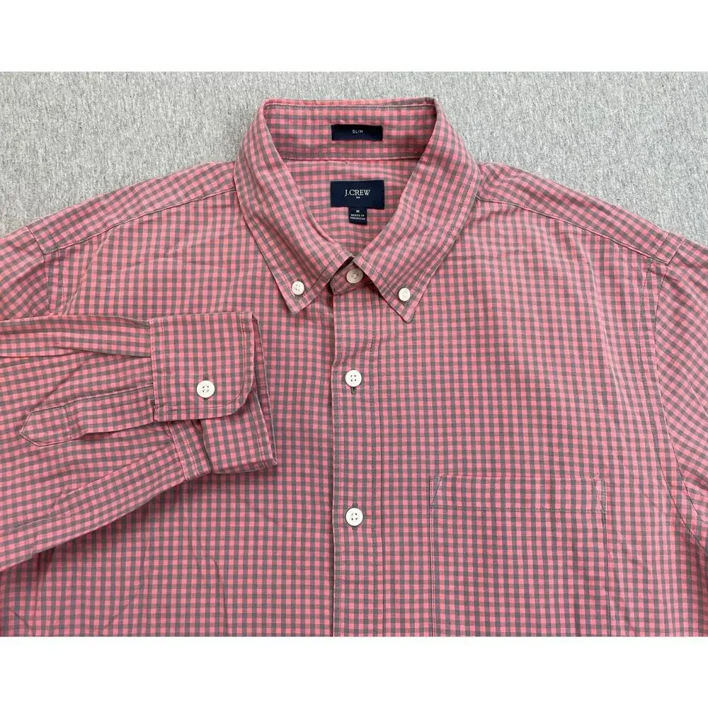 J Crew Shirt Mens Medium Gingham 100% Cotton Long Sleeve Slim Washed Button Down
